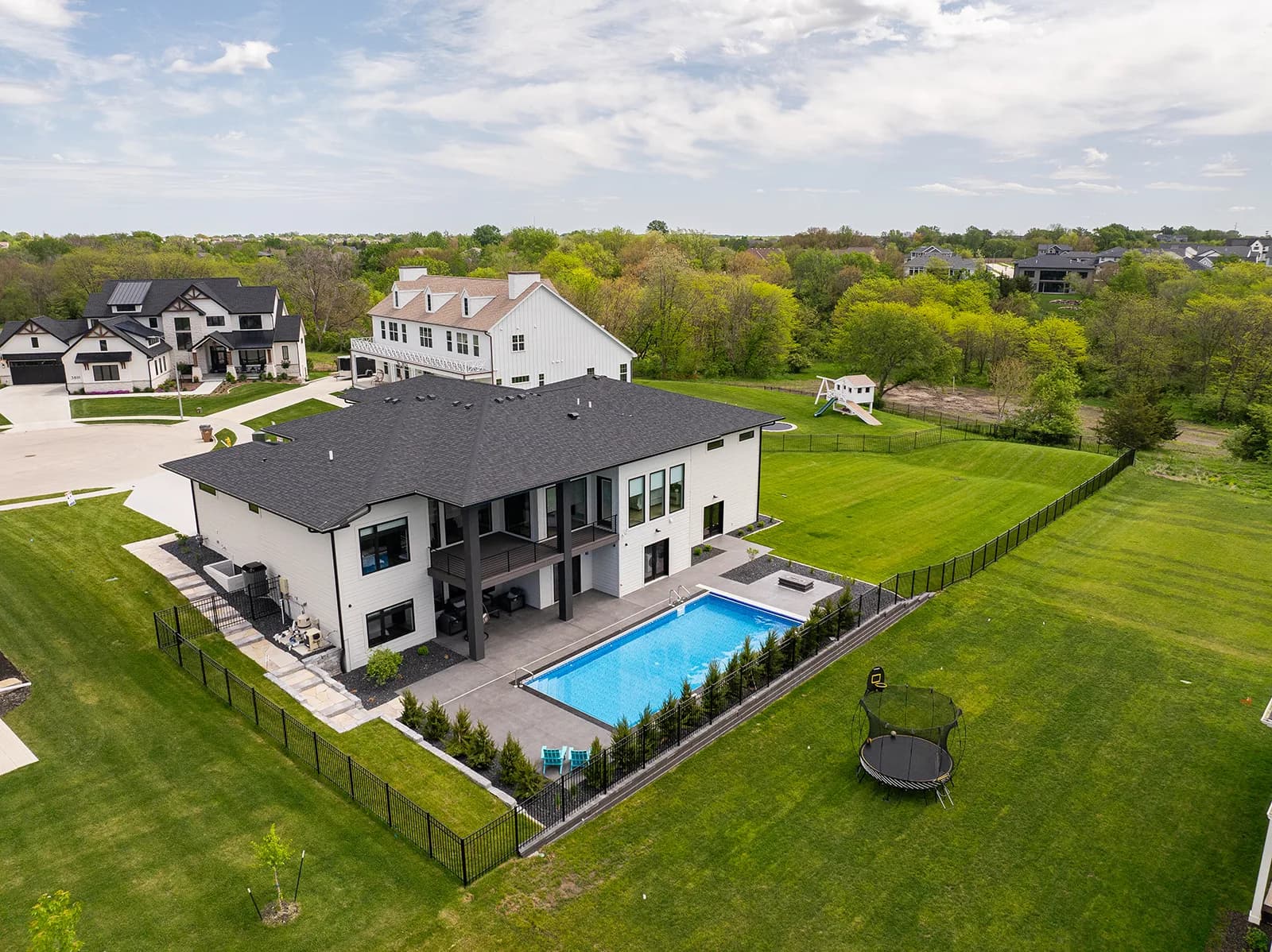 Aerial view of a MIR Homes custom build in Polk County, IA