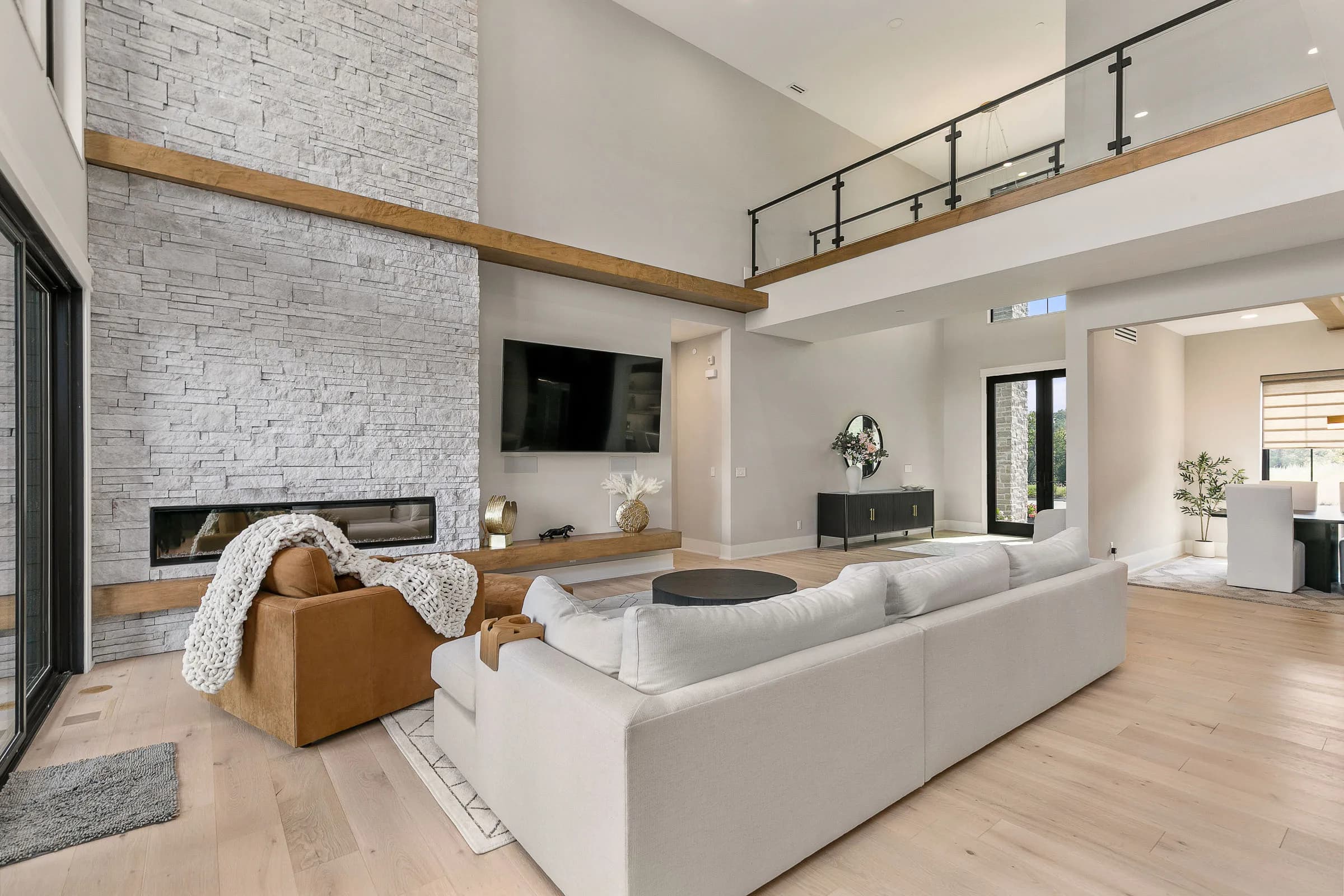 Forest Pointe — great room with stone fireplace