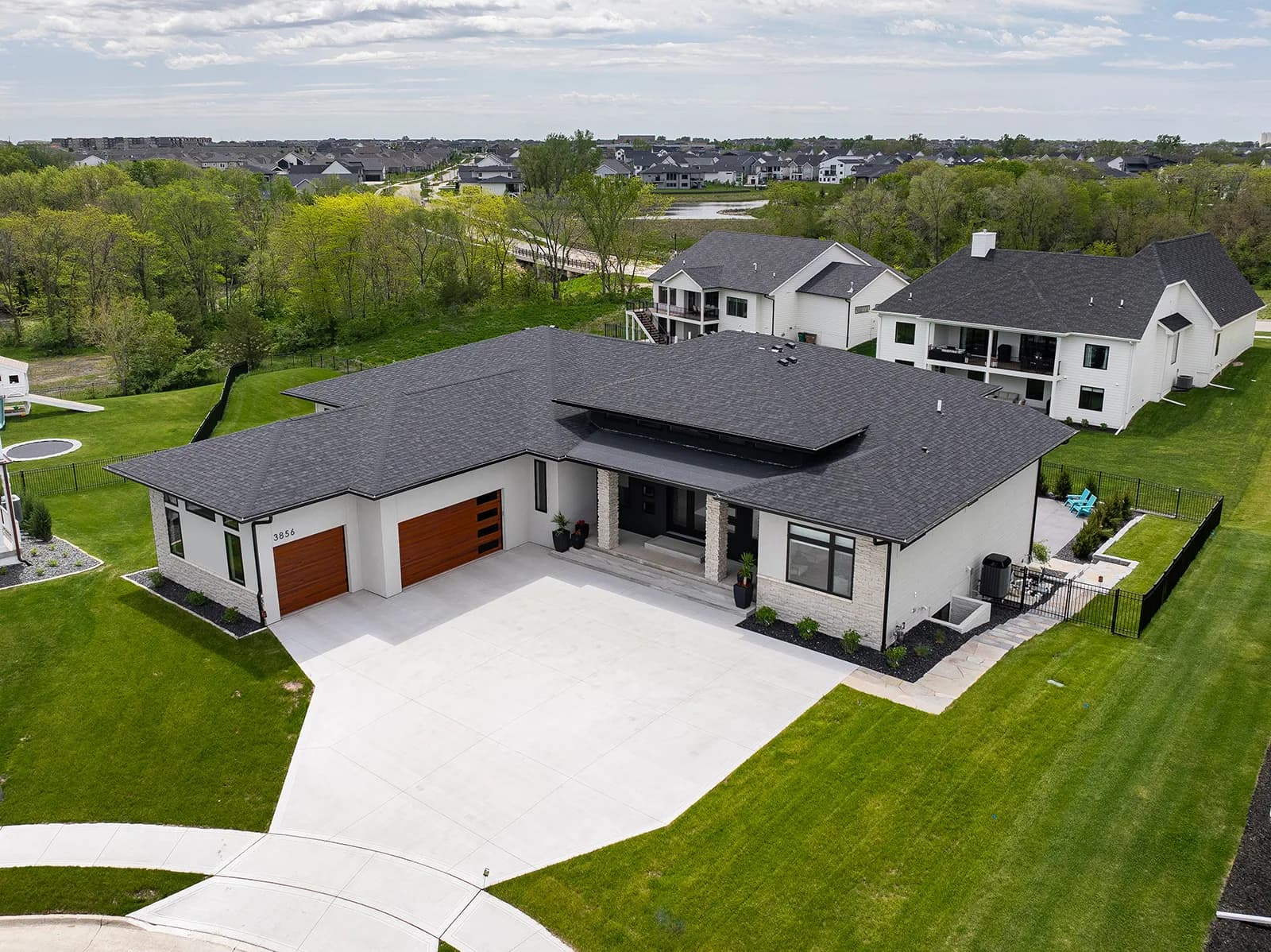 Aerial view of a MIR Homes custom build in Clive, IA